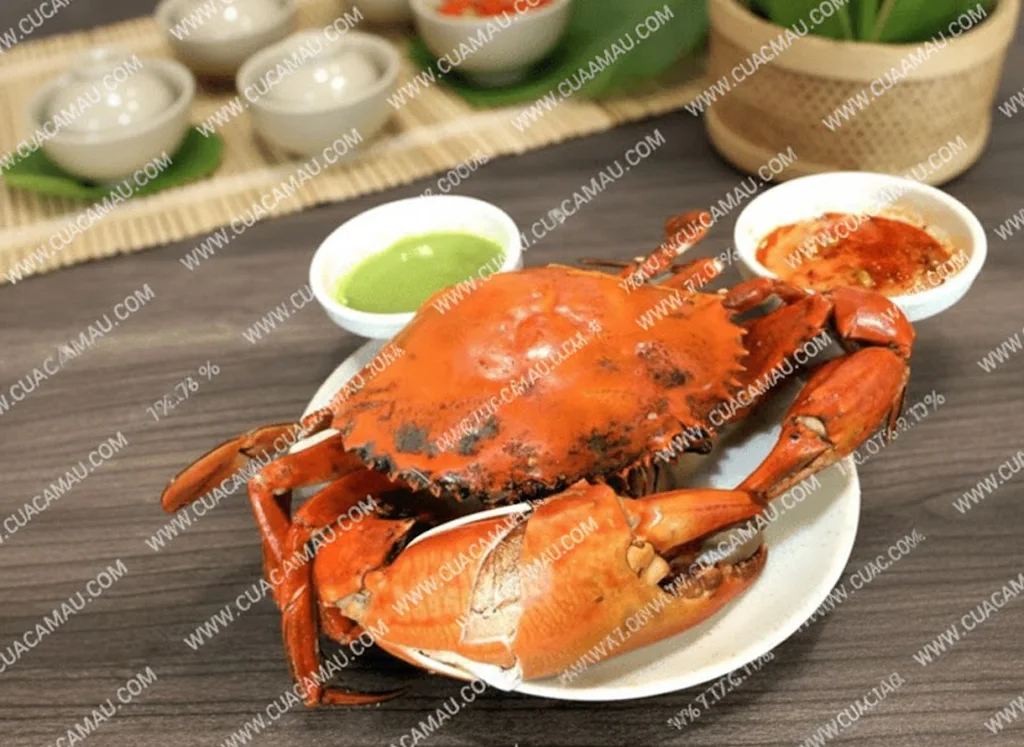 Đĩa cua Cà Mau luộc đỏ tươi hấp dẫn không bị rụng chân