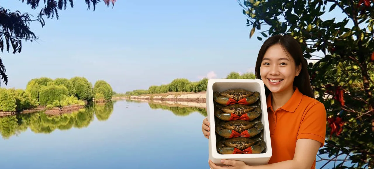 Thùng quà biếu đặc sản Cua Cà Mau tươi sống tại Cua Ngon
