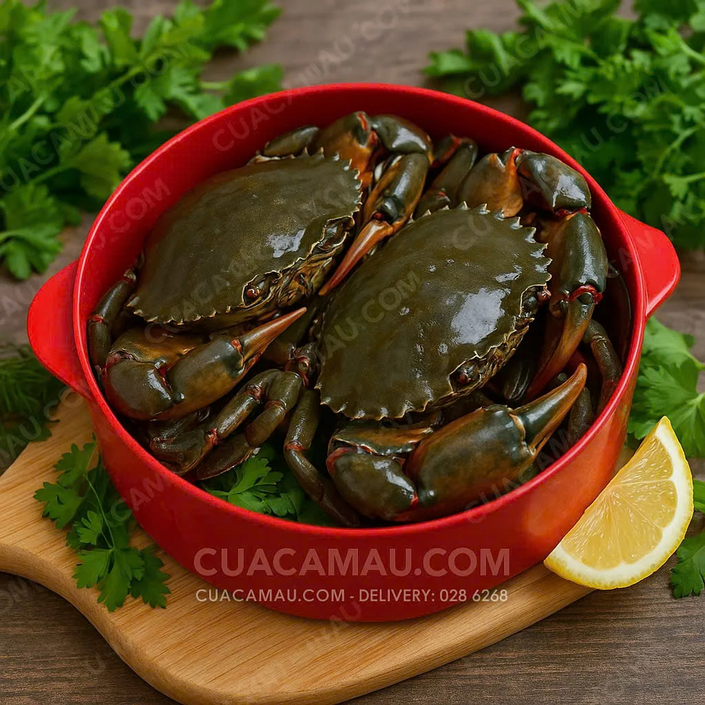 Two large fresh Ca Mau meat crabs with strong claws