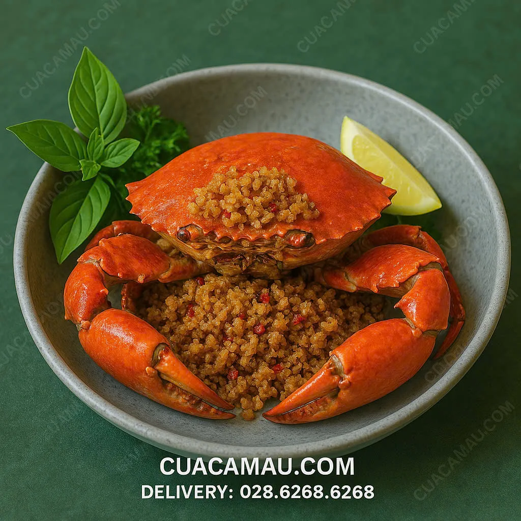 Cua rang muối cháy tỏi thơm nồng tại Quán Cua Ngon Tân Bình