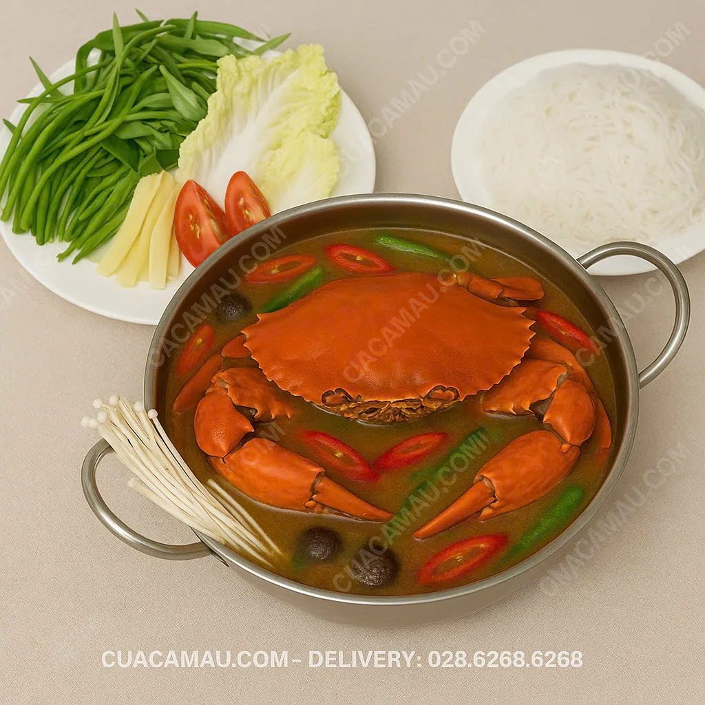 Nồi lẩu măng cua Cà Mau đầy đặn gạch và thịt tại Quán Cua Ngon