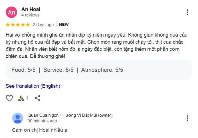 Ảnh minh họa: 10 Đánh Giá Đáng Nhớ Của Khách Hàng Dành Cho Cua Ngon - Hương Vị Đất Mũi