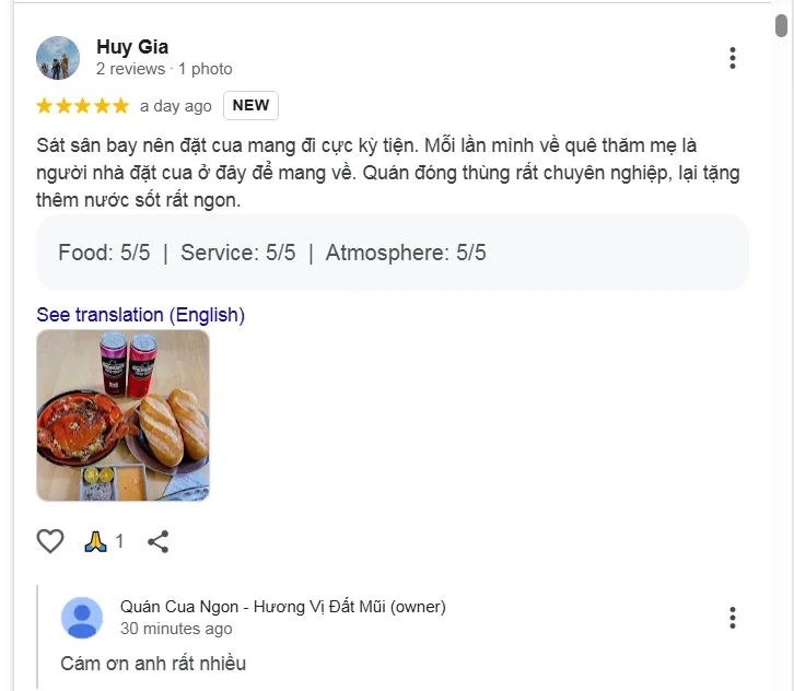 Ảnh minh họa: 10 Đánh Giá Đáng Nhớ Của Khách Hàng Dành Cho Cua Ngon - Hương Vị Đất Mũi
