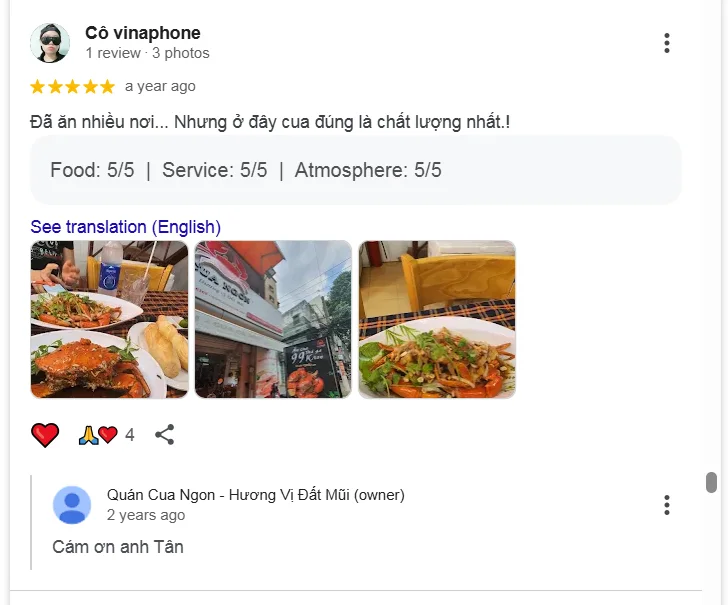 Ảnh minh họa: 10 Đánh Giá Đáng Nhớ Của Khách Hàng Dành Cho Cua Ngon - Hương Vị Đất Mũi