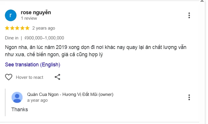 Ảnh minh họa: 10 Đánh Giá Đáng Nhớ Của Khách Hàng Dành Cho Cua Ngon - Hương Vị Đất Mũi