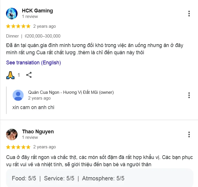 Ảnh minh họa: 10 Đánh Giá Đáng Nhớ Của Khách Hàng Dành Cho Cua Ngon - Hương Vị Đất Mũi