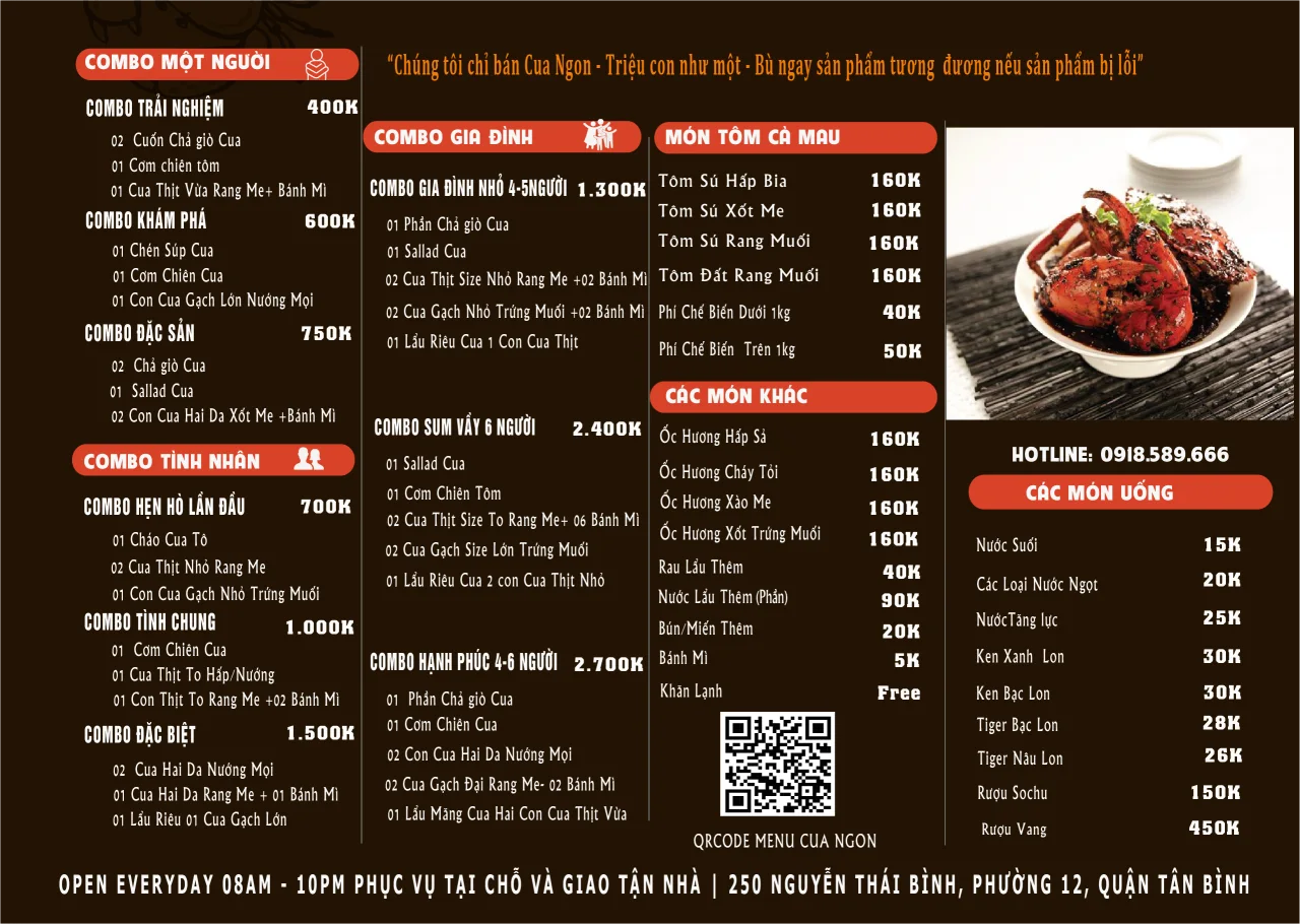 Menu trang 2 Quán Cua Ngon phong phú các loại hải sản
