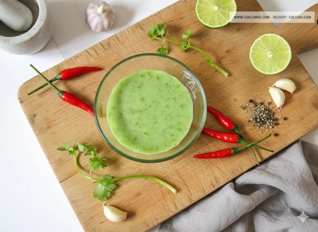 Nước sốt muối ớt xanh sánh mịn chấm cua biển