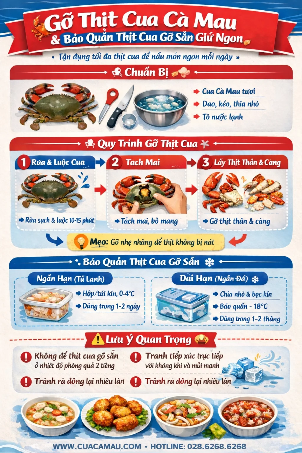Quy trình gỡ thịt cua tỉ mỉ tại hệ thống Cua Ngon