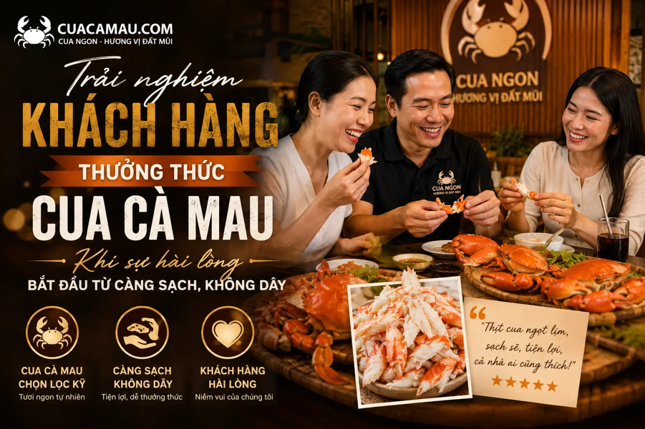 Trải Nghiệm Kh&aacute;ch H&agrave;ng Thưởng Thức Cua C&agrave; Mau: Khi Sự H&agrave;i L&ograve;ng Bắt Đầu Từ C&acirc;n Sạch Kh&ocirc;ng D&acirc;y